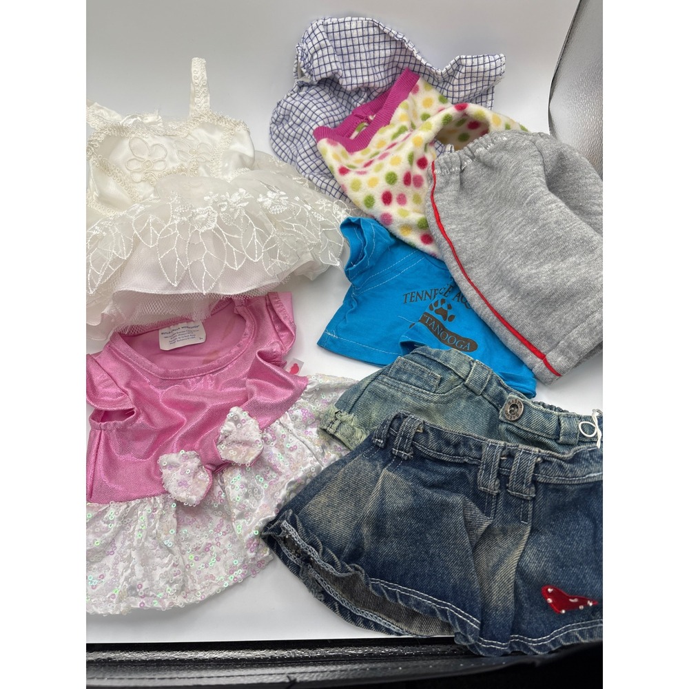 Build-A-Bear Workshop Clothes Lot White Lace Pink Sequin Dress Denim Skirt 6pc